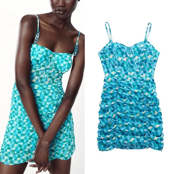 ❤️‍🔥Zara Draped Corsetry-inspired with Print Cocktail Dress❤️‍🔥 - Picture 3 of 9